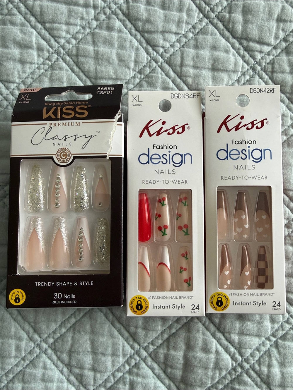 Kiss Press-On Nail Bundle— Red, Nude & Silver Glitter French Tip Accents